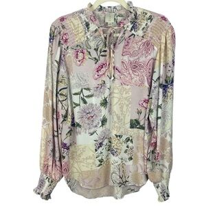 Joie Peasant-style Soft Pastel Patchwork Floral Long Sleeve Blouse Size Large